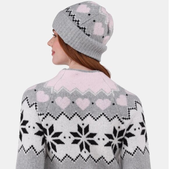 NWT No Boundaries Fairisle Jacquard Heather Gray Sweater & Beanie Set Women’s XS - Picture 11 of 15
